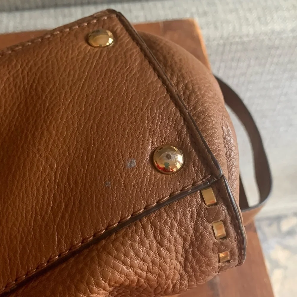 Michael Kors Hamilton Buckle Strap Gold Studded Caramel Shoulder Crossbody